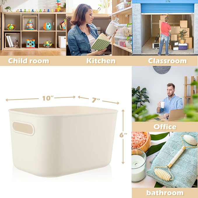 Zopeal Plastic Storage Bins 10 Pcs White Pantry Organizer Bins Small Baskets - Image 2