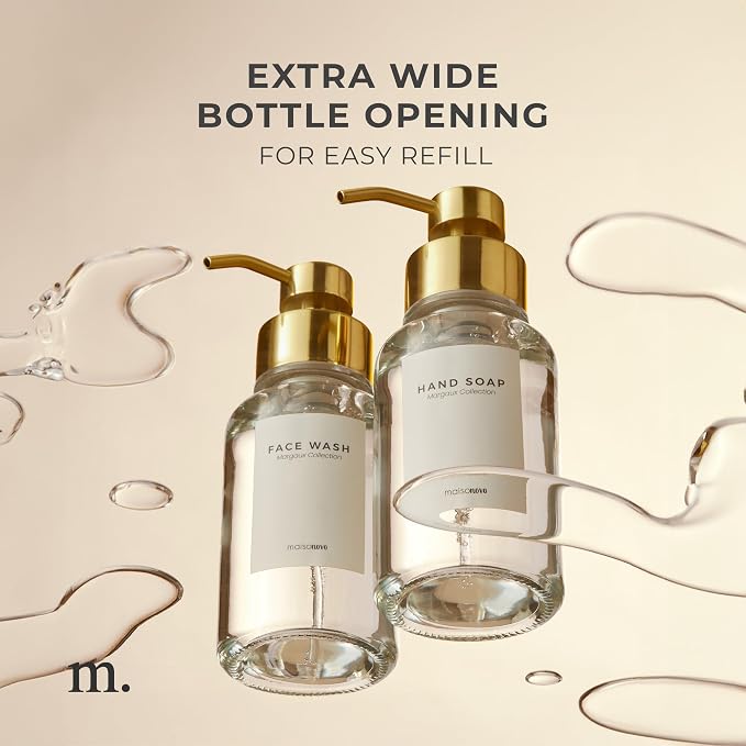 MaisoNovo Glass Foaming Soap Dispenser | Clear Glass Gold Pumps x 2 - Image 5