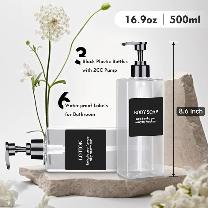 Clear Refillable Plastic Pump Bottle Dispenser Set - Image 2