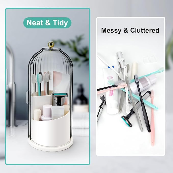 Toothbrush Holders with Sliding Lid, Rotating 3 Slots Bathroom Organizer - Image 4