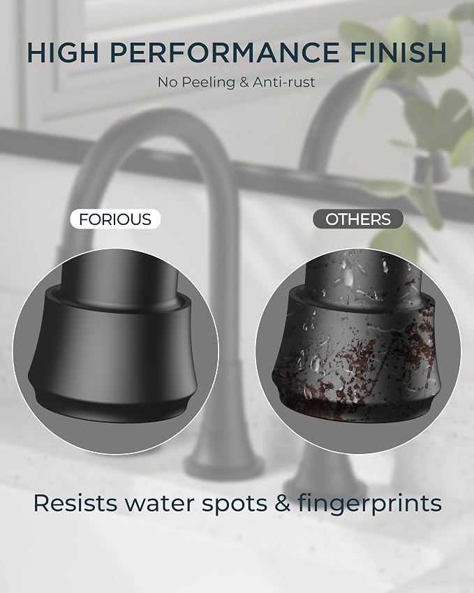 FORIOUS Black Bathroom Faucet 3 Hole Vanity, 2 Handle 360° Swivel Matte Black 8 - Image 7