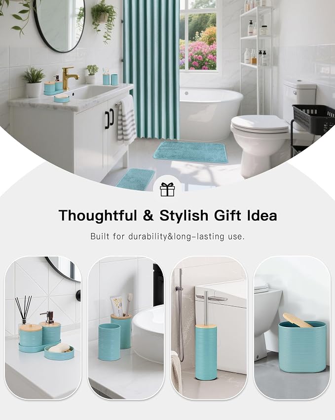 IMAVO Blue Bathroom Set, Trash Can, Soap Dispenser, Soap Dish, Toothbrush Holder - Image 7