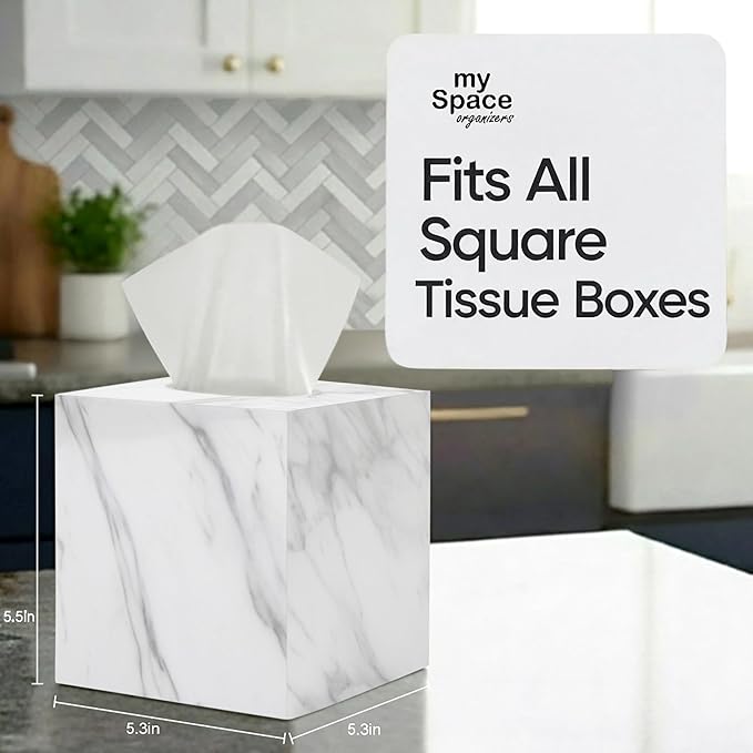 Tissue Box Cover Holder Square Marble Tissue Box Holder Bathroom Vanity - Image 5