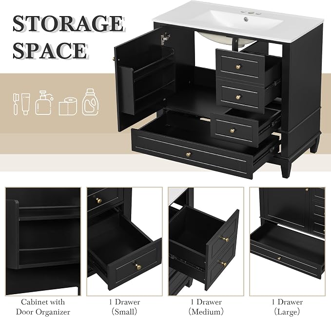 36" Bathroom Vanity with Sink, Harper & Bright Designs Free Standing Single - Image 5
