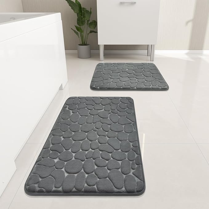 YIHOUSE Bathroom Rugs Mat Set 2 Piece Dark Grey, Memory Foam Bath Mats Sets by YIHOUSE