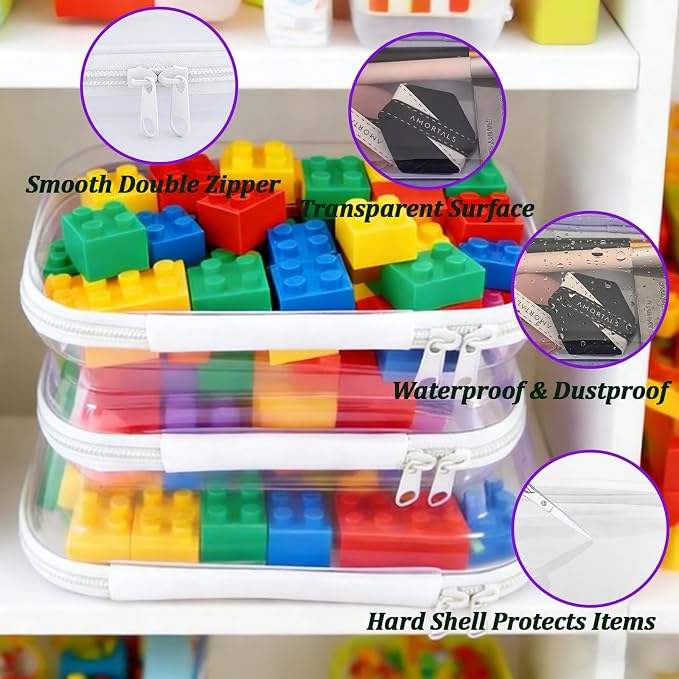 3 Pcs Clear Hard Zipper Case, Hard Shell Plastic Clear Organizer Bag, - Image 3
