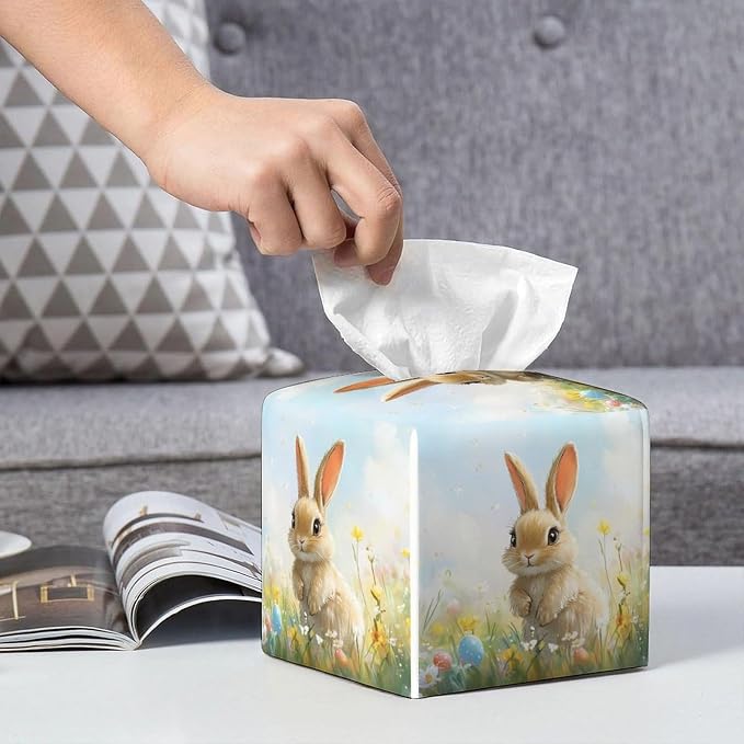 Buuny Tissue Box Cover Easter Leather Tissue Box Holder Square Facial Paper - Image 7