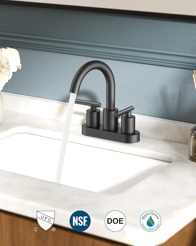 FORIOUS 4 Inch Centerset Bathroom Faucet Black 2 Hole, Two Handle Matte Black - Image 5