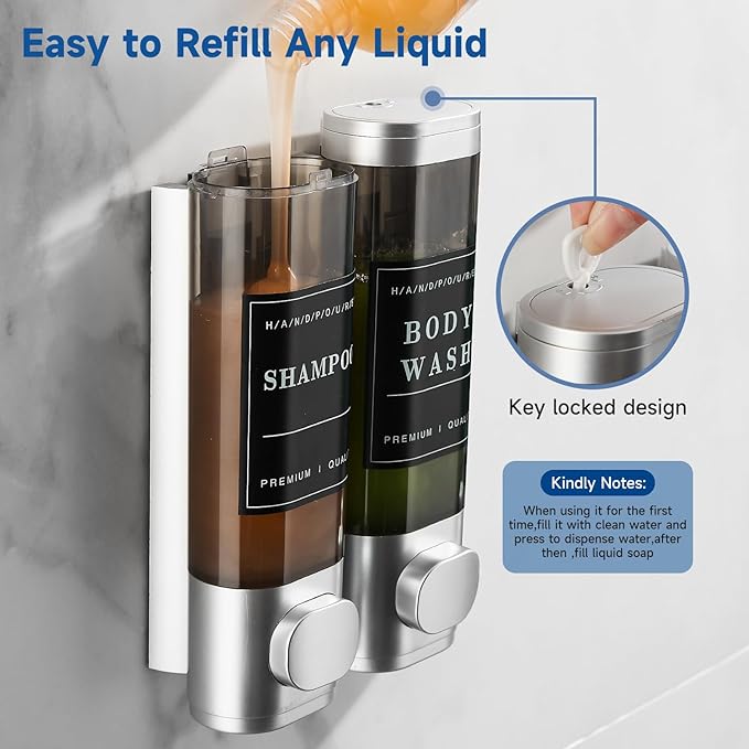 Shampoo and Conditioner Dispenser, Unisence Shower Dispenser 2 Chamber No Drill - Image 5