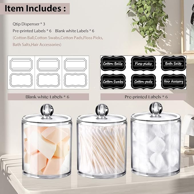SheeChung 3-Pack Clear Acrylic Qtip Holder - Image 5