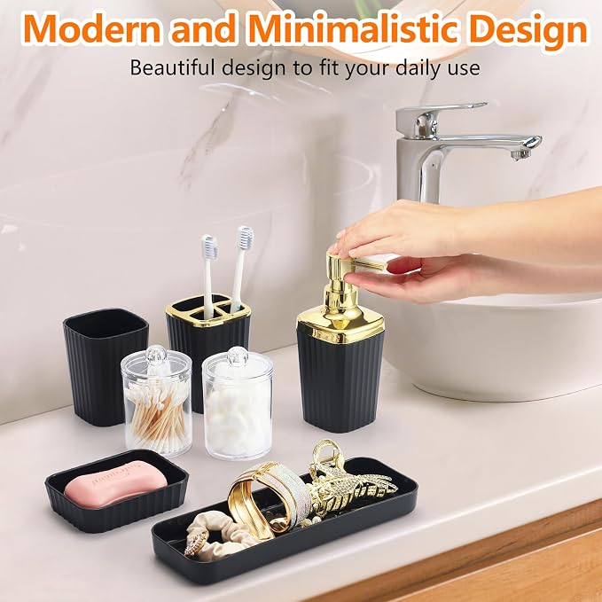 Black Bathroom Accessories Set, 9 Piece Black Bathroom Accessory Set - Image 4