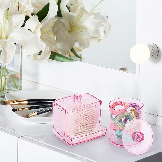Tbestmax Pink Qtips Dispenser Bathroom Container, 10/12 oz Big Cotton Ball - Image 7