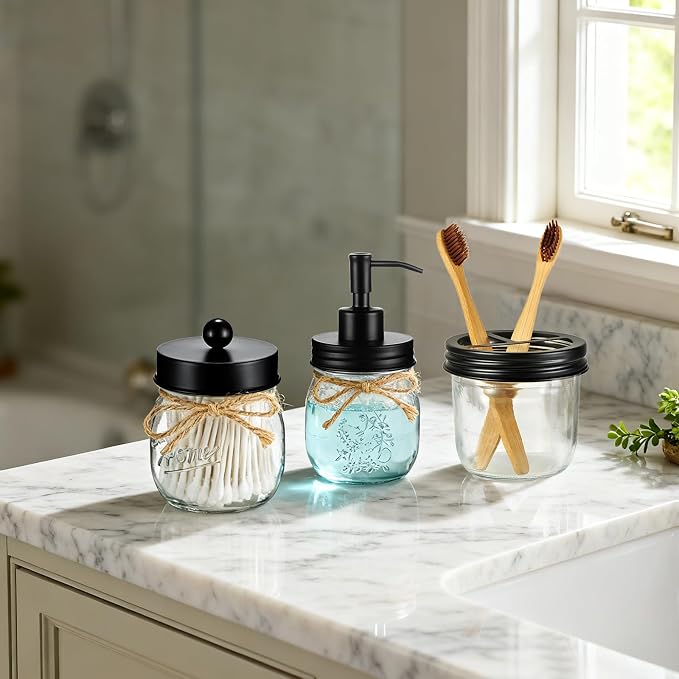 Amolliar Mason Jar Bathroom Accessories Set 4 Pcs -Lotion Soap Dispenser & 2 - Image 7