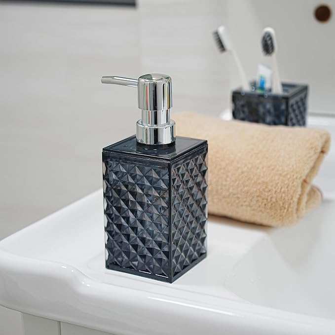 Bathroom Accessories Set, Diamond Pattern Soap Dispenser and Toothbrush Holder - Image 6