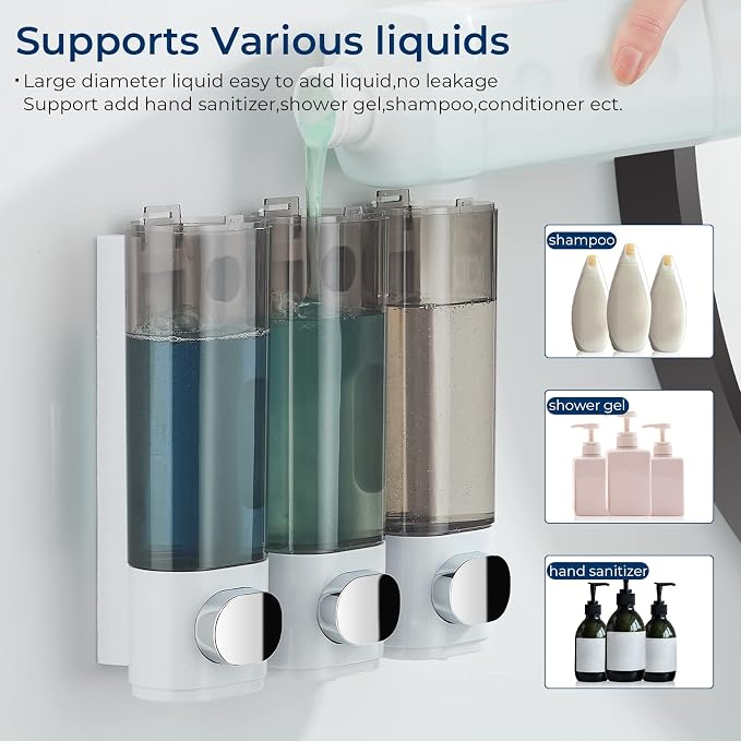 Shampoo and Conditioner Dispenser, Pollock Shower Soap Dispenser 3 Chamber No - Image 2