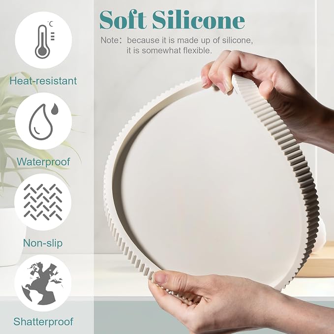 Silicone Bathroom Tray Round Kitchen Counter Organizer Decorative Vanity - Image 3