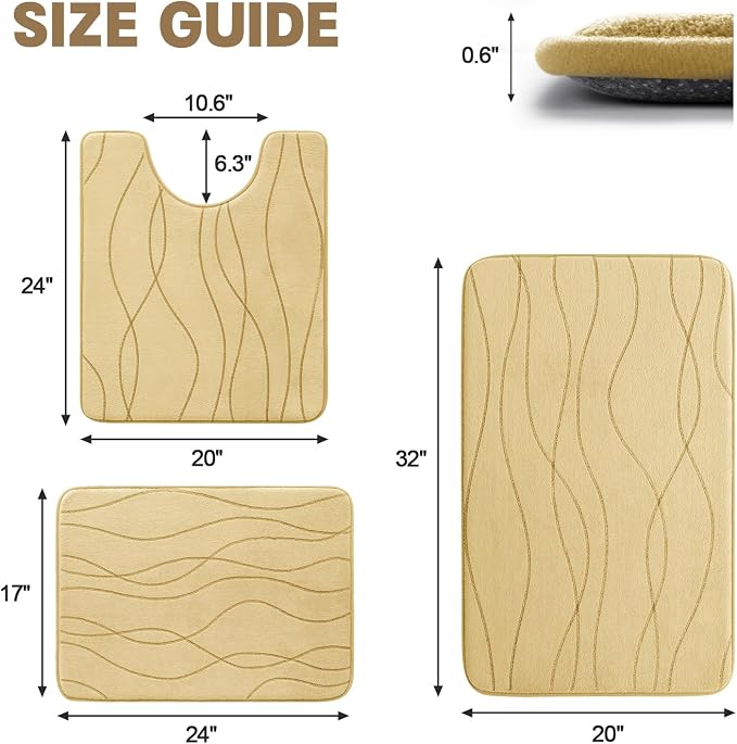 YIHOUSE Memory Foam Bathroom Rug Sets 3 Piece, Ultra Absorbent Bath Mat - Image 2