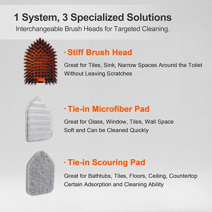 Tile Tub Scrubber Brush with 3 Different Function Cleaning Heads and 56" - Image 3