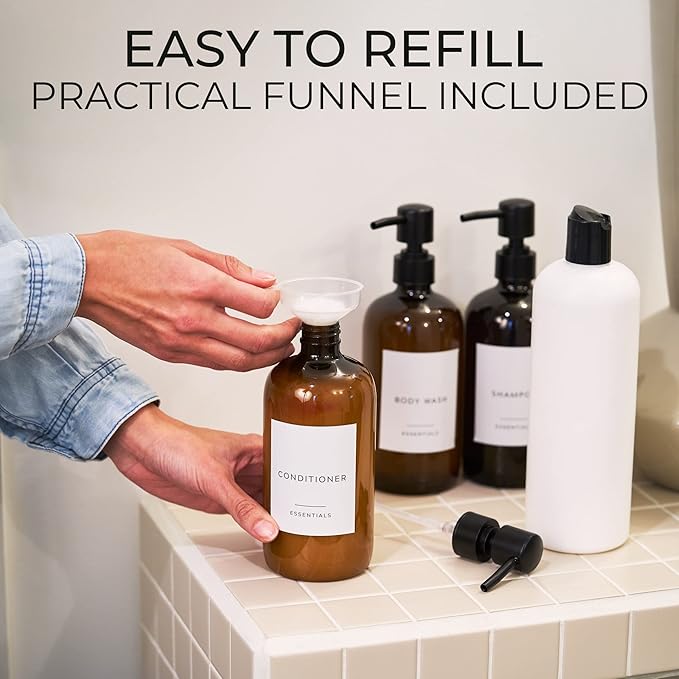 Stylish Shampoo and Conditioner Dispenser Set of 3 - Image 5