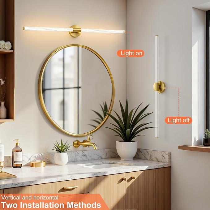 Glod Wall Sconces Set of 2 Hardwired, Dimmable 5CCT LED Bathroom Light Fixtures - Image 6