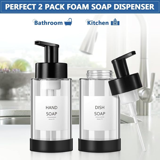 Foaming Soap Dispenser, 10 oz/300ml Foaming Hand Soap Dispenser, 2 Pack Glass - Image 4
