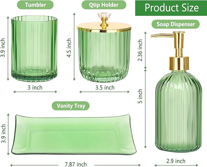Haturi Bathroom Accessories Set, Toothbrush Holder, Qtip Holder, Vanity Tray - Image 2