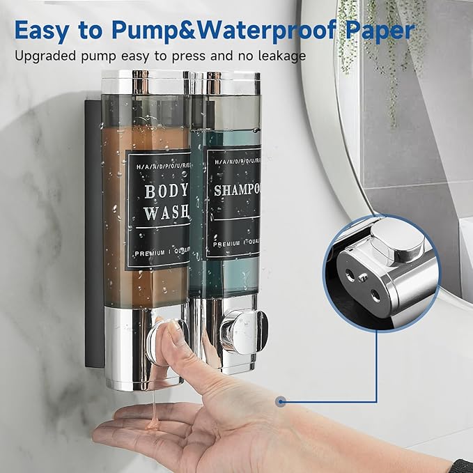Shower Soap Dispenser 2 Chamber No Drill Wall-Mounted Shampoo Dispenser - Image 5