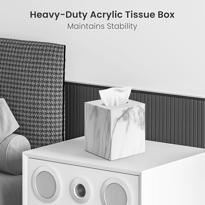 Square Tissue Box Cover, Marble Modern Facial Paper Holder, Cube Acrylic Tissue - Image 6