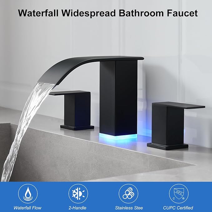 RUMOSE LED Bathroom Faucets Set Matte Black 8 inch Bathroom Sink Faucet 3 Hole - Image 8