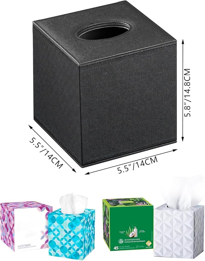 Leather Tissue Box Cover Square, Decorative Cube Tissue Box Holder - Image 3