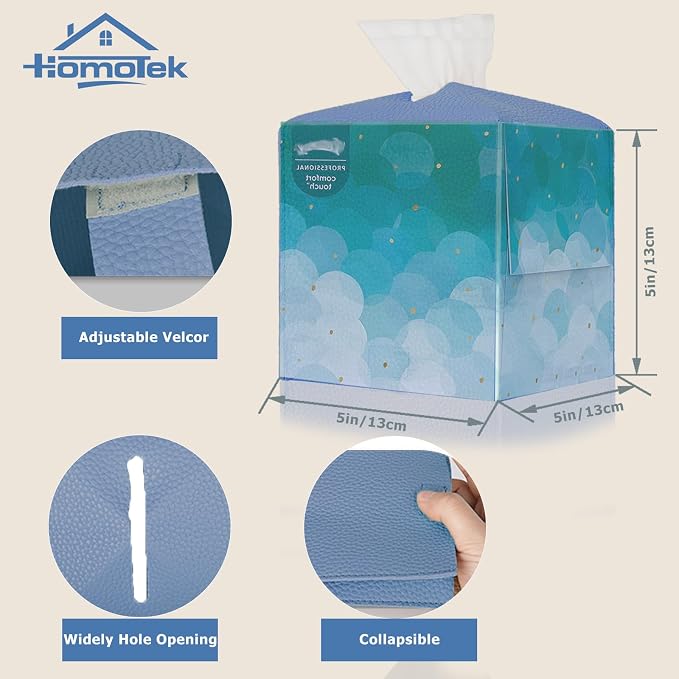 HOMOTEK 2 Pack Tissue Box Cover, Square PU Leather Tissue Holder, Decorative - Image 2