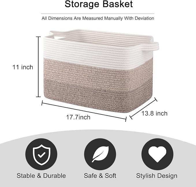 OIAHOMY Cotton Rope Basket, Rectangle Woven Baskets - Image 3