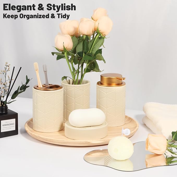 Ceramic Bathroom Accessories Set, Toothbrush Holder, Vanity Tray, and Tumbler - Image 4