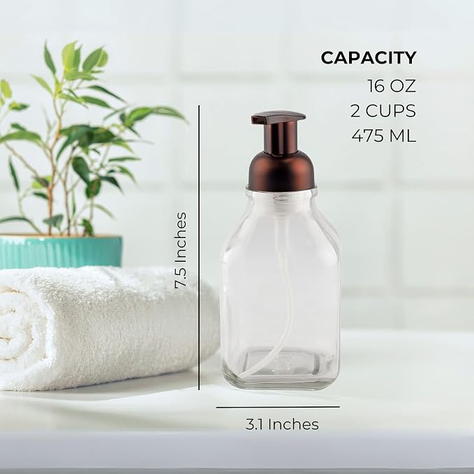Cornucopia Brands 16-Ounce Square Glass Foaming Soap Dispensers - Image 6