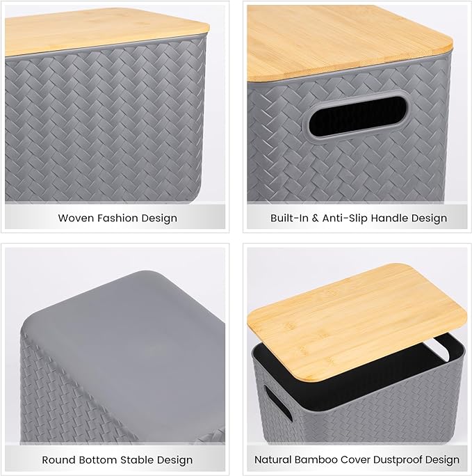 4 Packs Storage Bins with Bamboo Lids - Image 3