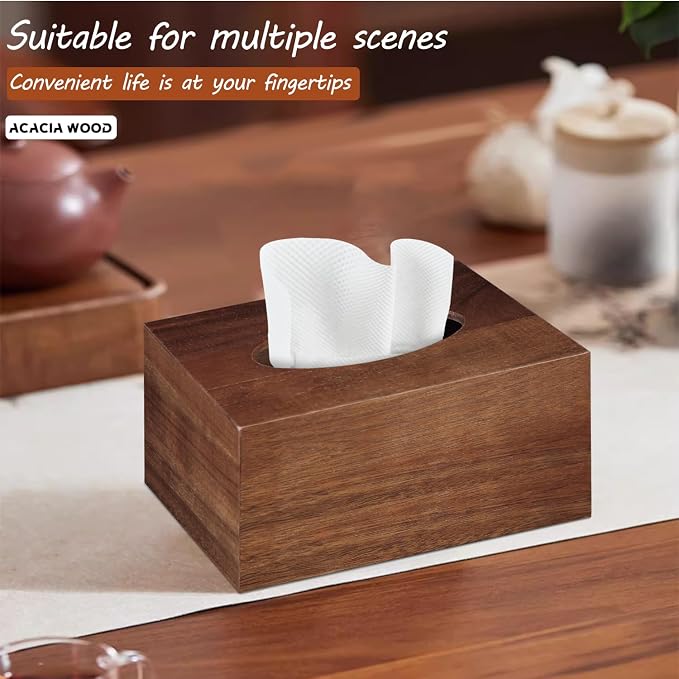 BIBELUN Tissue Box Cover, Acacia Wood Tissue Box Cover Rectangle - Image 5