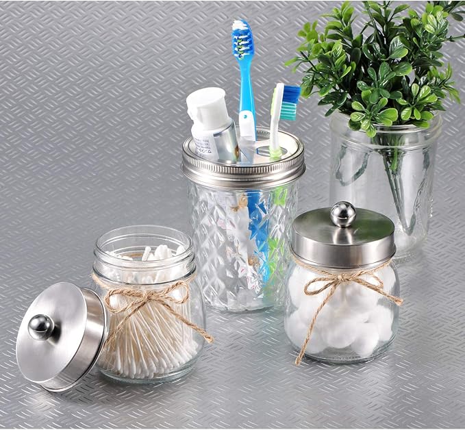 SheeChung Small Mason Jar, Glass Qtip Holder, Apothecary Jars - Image 4