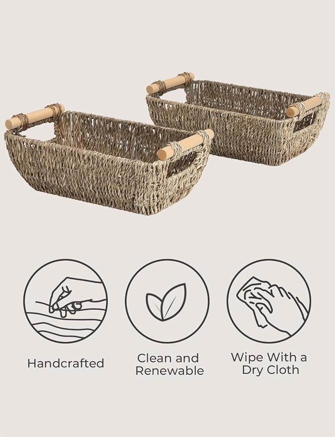 StorageWorks Small Baskets for Shelf, Seagrass Woven Basket - Image 4