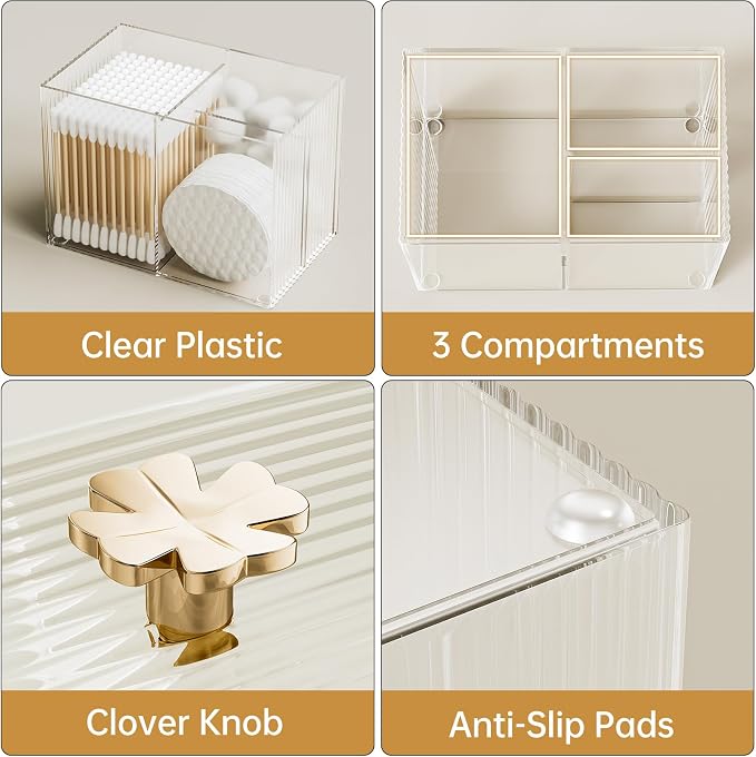 Q Tip Holder for Bathroom with 3 Compartments, Cute Clear Plastic Bathroom - Image 3