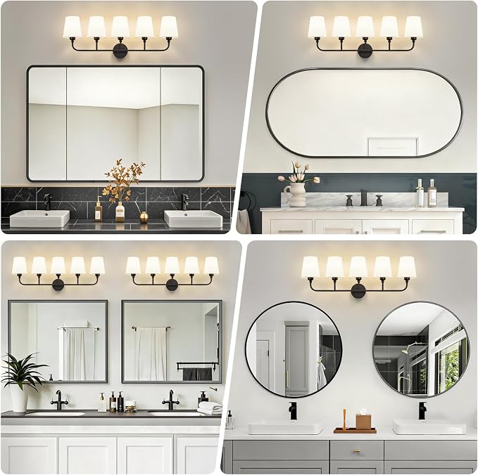 Bathroom Vanity Light, Matte Black Bathroom Light Fixtures, 5-Light Lighting - Image 3