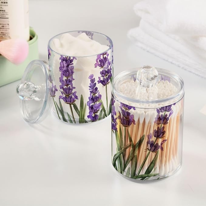 2 Pack Qtip Holder Dispenser for Cotton Ball Purple Lavender Watercolor Flower - Image 2