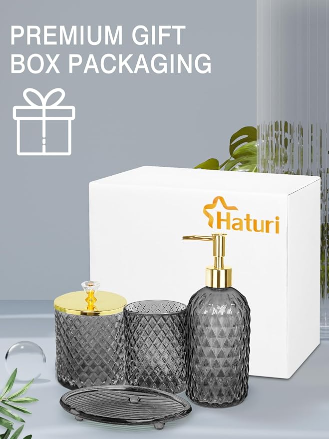 Haturi Gray Glass Bathroom Accessories Set, 4-Piece - Image 6