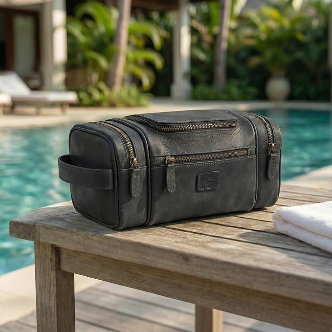 LEATHER VILLAGE Genuine Leather Travel Dopp Kit - Image 7