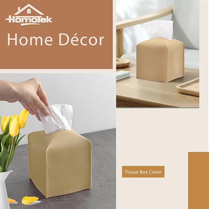 HOMOTEK 2 Pack Tissue Box Cover, Square PU Leather Tissue Holder, Decorative - Image 7