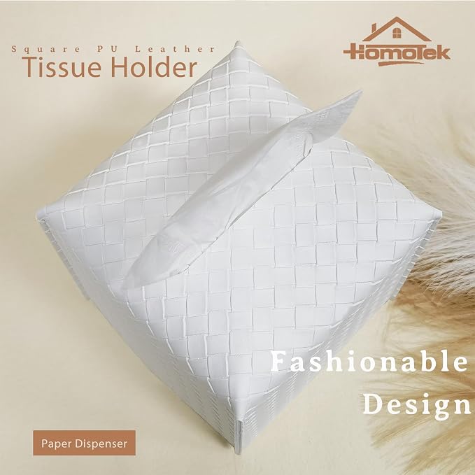 HOMOTEK 2 Pack Tissue Box Cover, PU Leather Tissue Holder, Square Decorative - Image 2