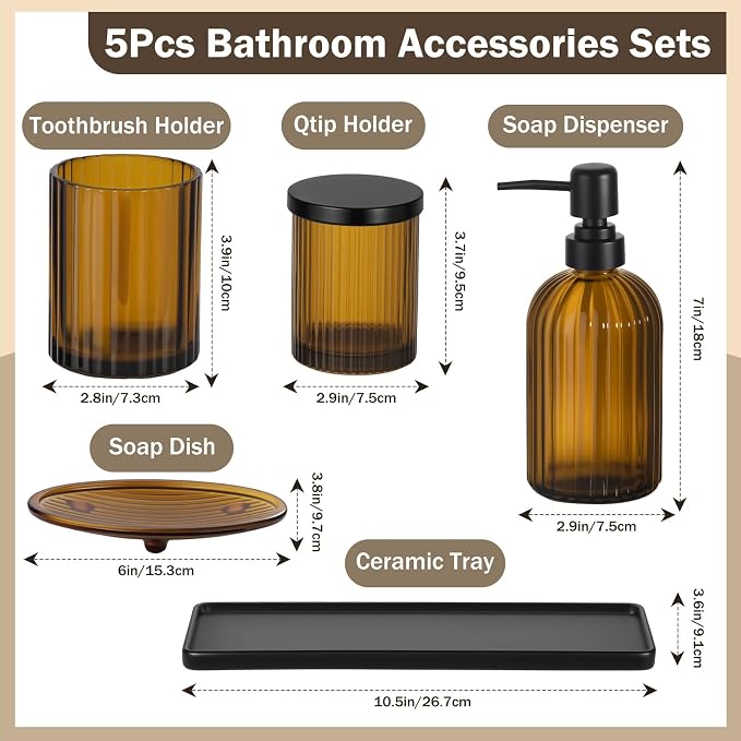 Shinowa Bathroom Accessories Set, Toothbrush Holder, Q-Tips Holder, Soap Dish - Image 3