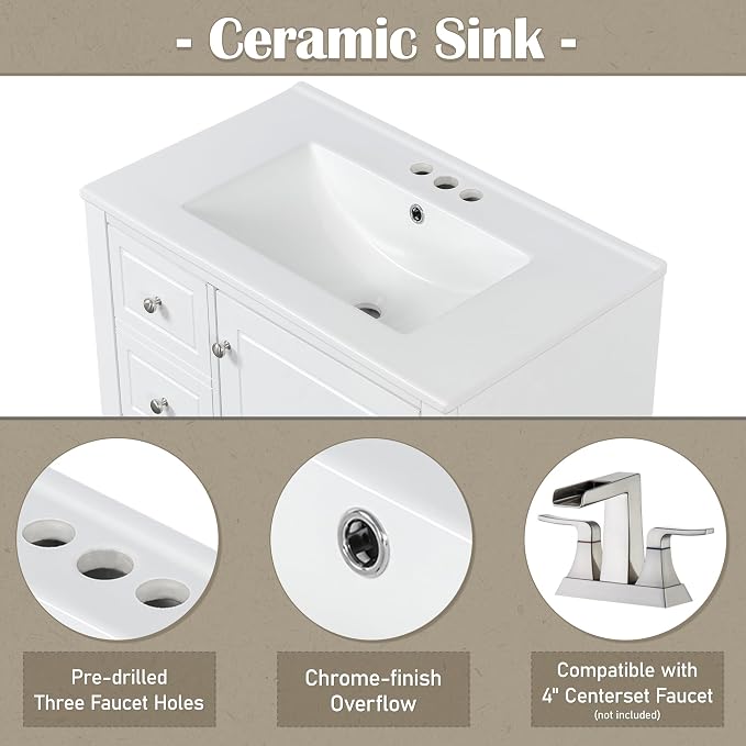 30" Bathroom Vanity with Sink, Harper & Bright Designs Free Standing Single - Image 8