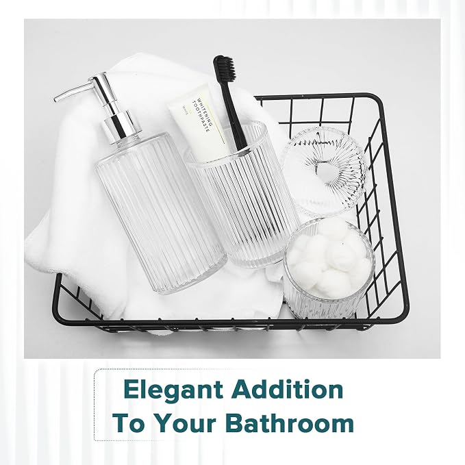 Bathroom Accessories Set, 4 Pack Clear Glass Bath Accessory Sets Complete - Image 7