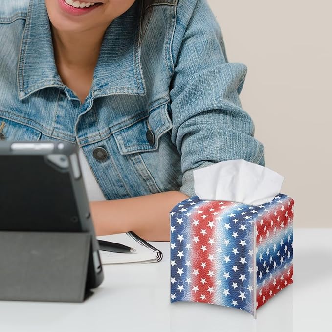 American Stars Luxury Tissue Box Cover, Elegant PU Leather Square Tissue Case - Image 6