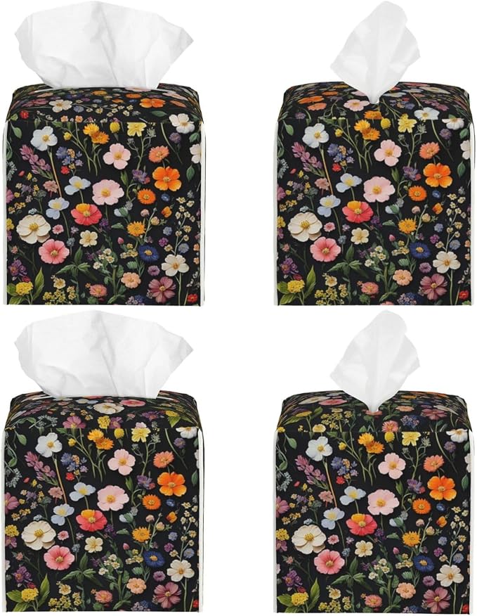Spring Florals Herbs Tissue Box Cover Vintage Flowers Square Leather Tissue - Image 2